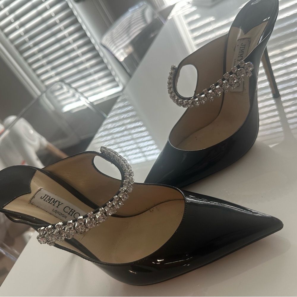 Jimmy Choo Black Heels with Crystal Accents